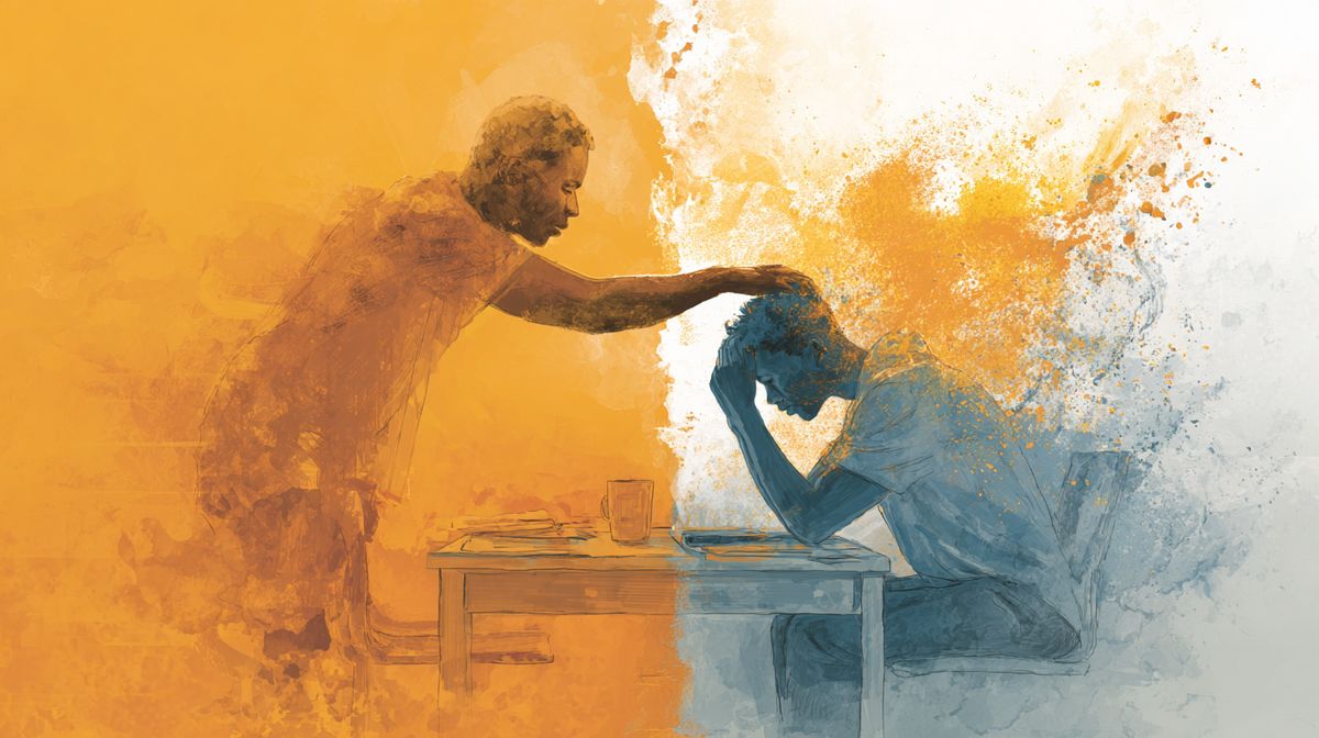 Twee kanten van een coach — energiek met klant versus uitgeput alleen