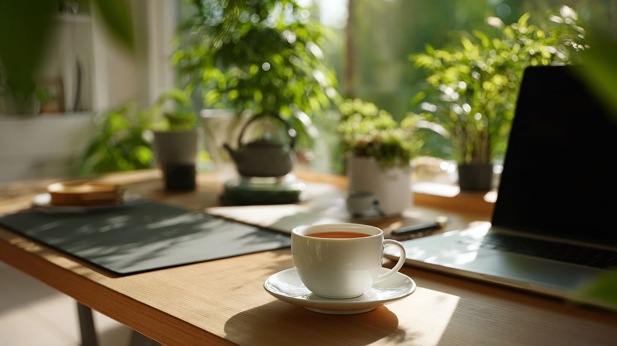 Gebalanceerde werkplek van een coach — duurzaam ondernemen met rust en regie