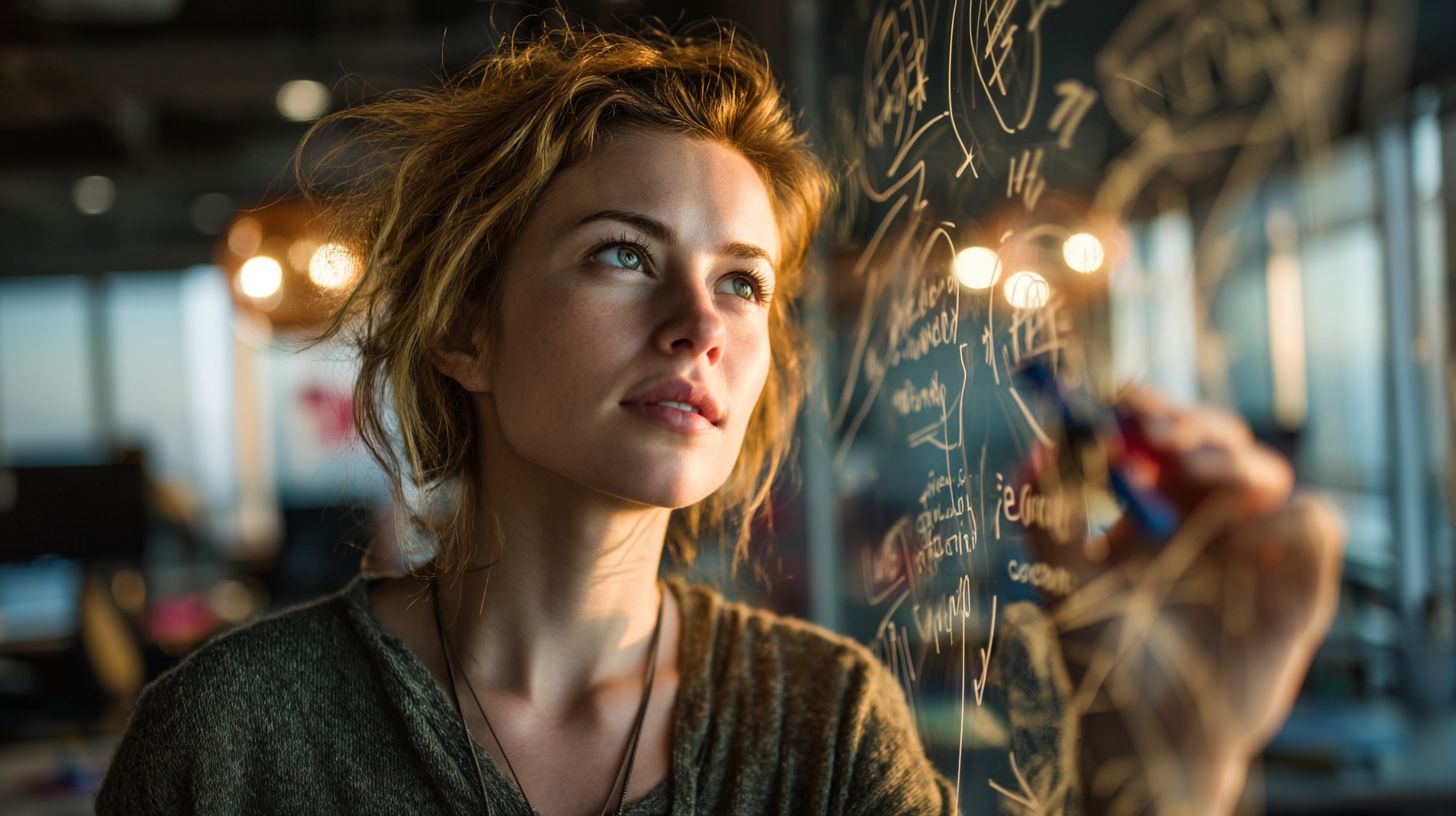 Coach die haar eigen methode ontwikkelt en documenteert op een whiteboard