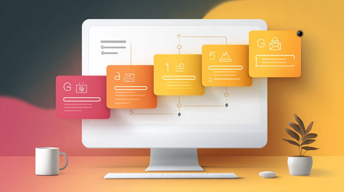 Visueel overzicht van een 5-staps welkomst email sequence voor coaches