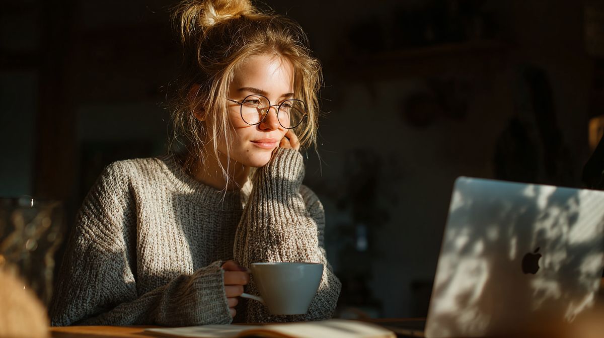 Coach die lead magnet content creëert op haar laptop met koffie erbij