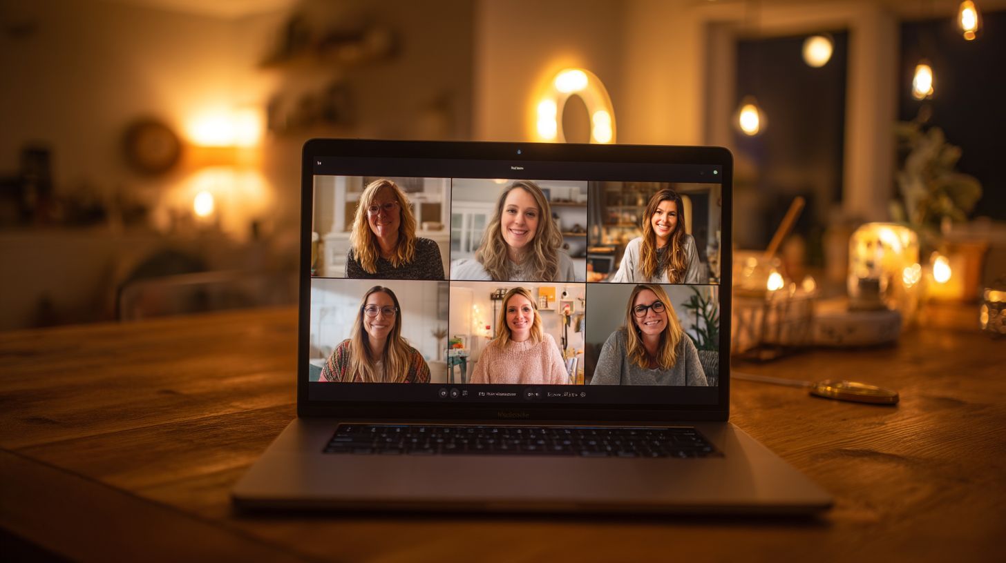 Online groepscall met deelnemers die actief deelnemen via videoconferentie