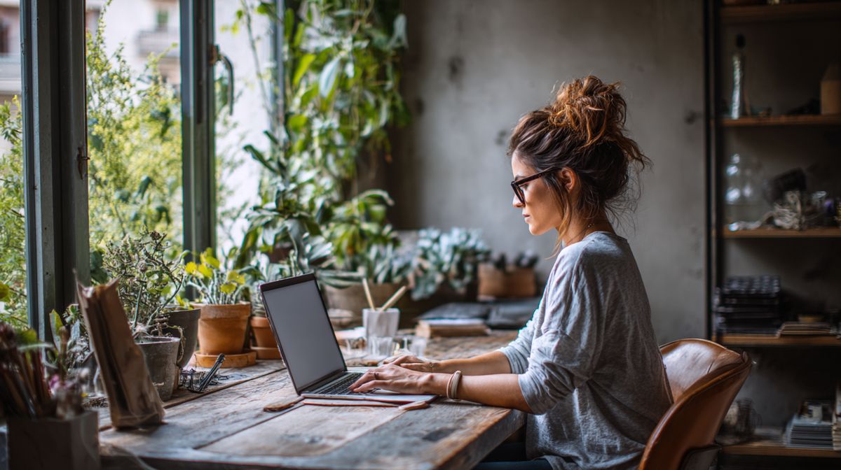 Coach die met vertrouwen achter laptop werkt aan een klant-aantrekkend systeem