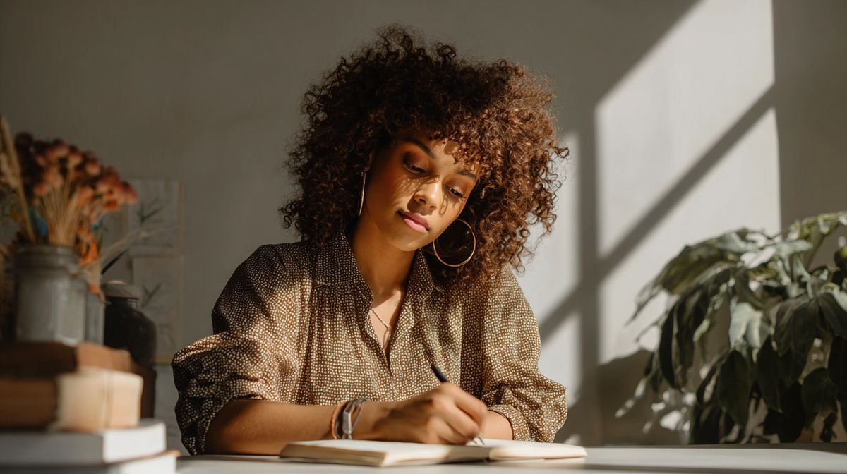 Coach die gefocust werkt aan haar niche en positionering met notitieblok en laptop