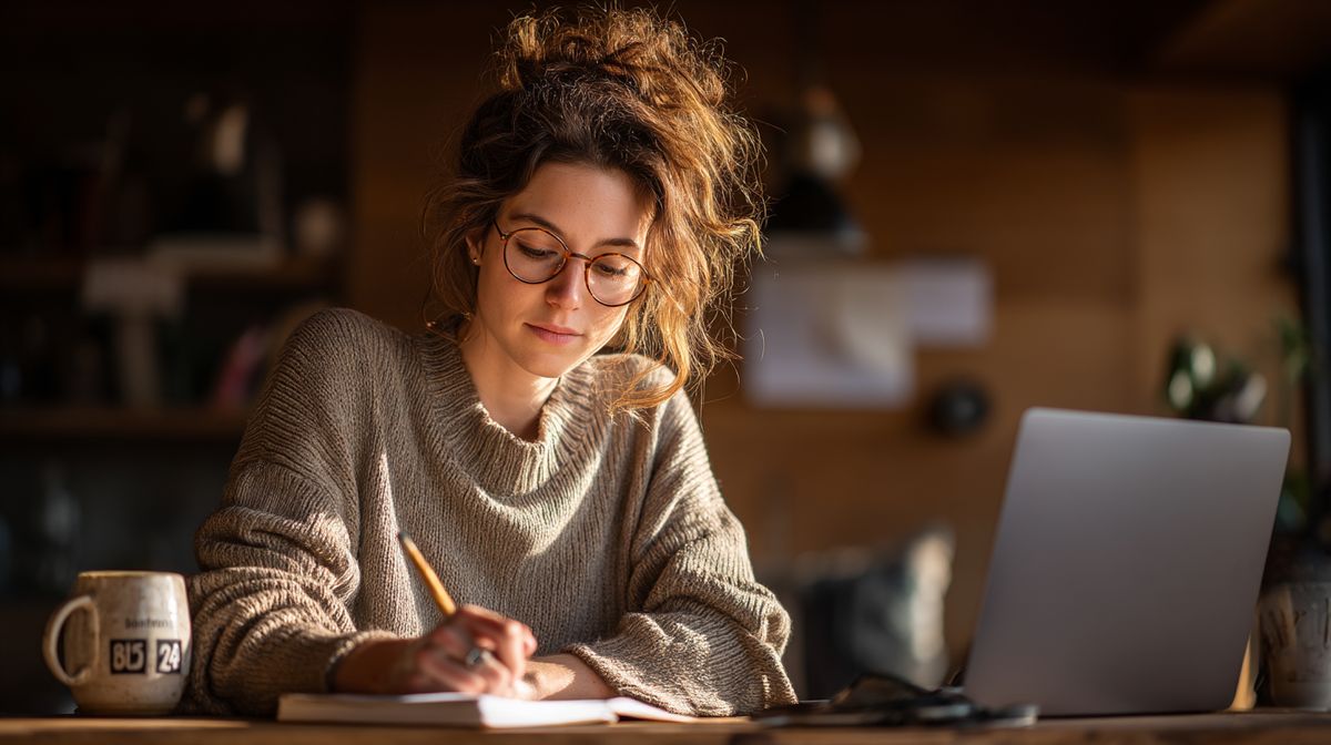 Coach schrijft een simpel plan met laptop en agenda op bureau
