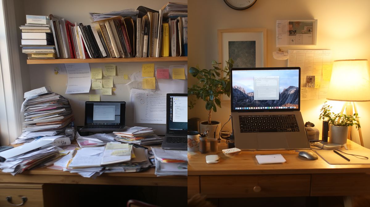 Vergelijking tussen overweldigde en gefocuste coach werkplek