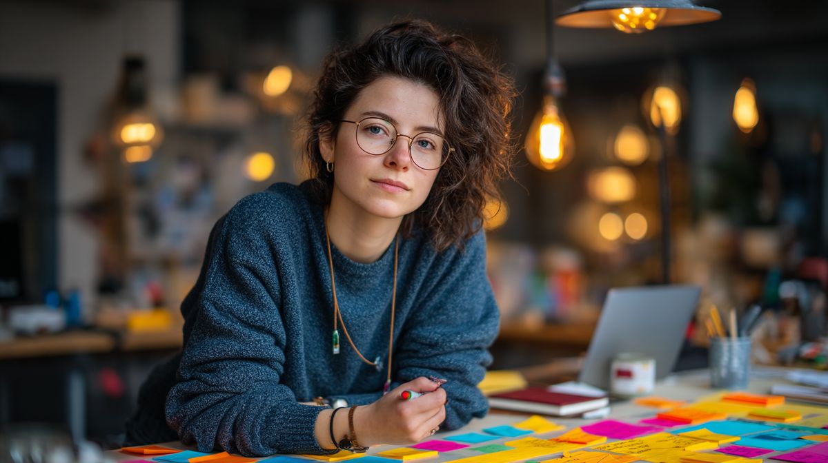 Coach die haar curriculum uitwerkt met post-its en notitieblokken op tafel