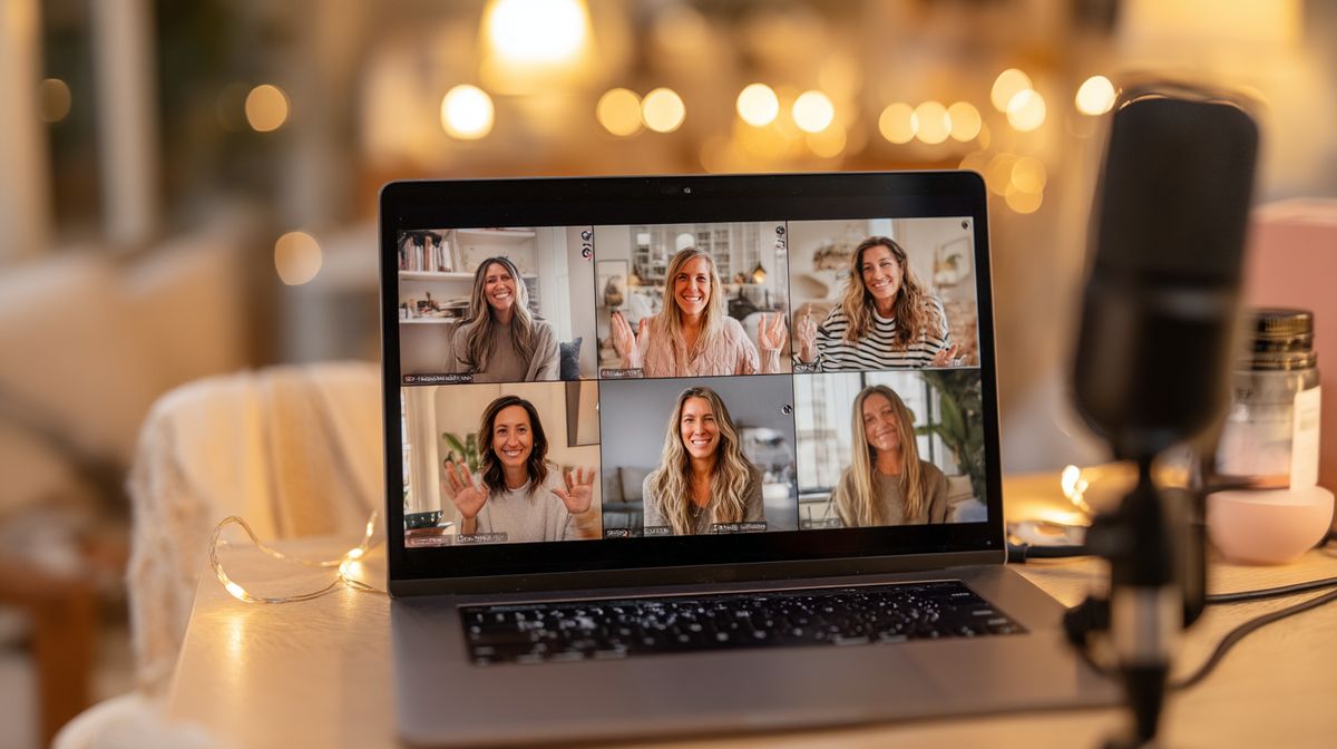 Laptopscherm met een live groepscall en betrokken deelnemers