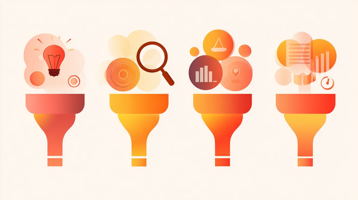 De vier fases van een sales funnel voor coaches: awareness, interest, decision, action