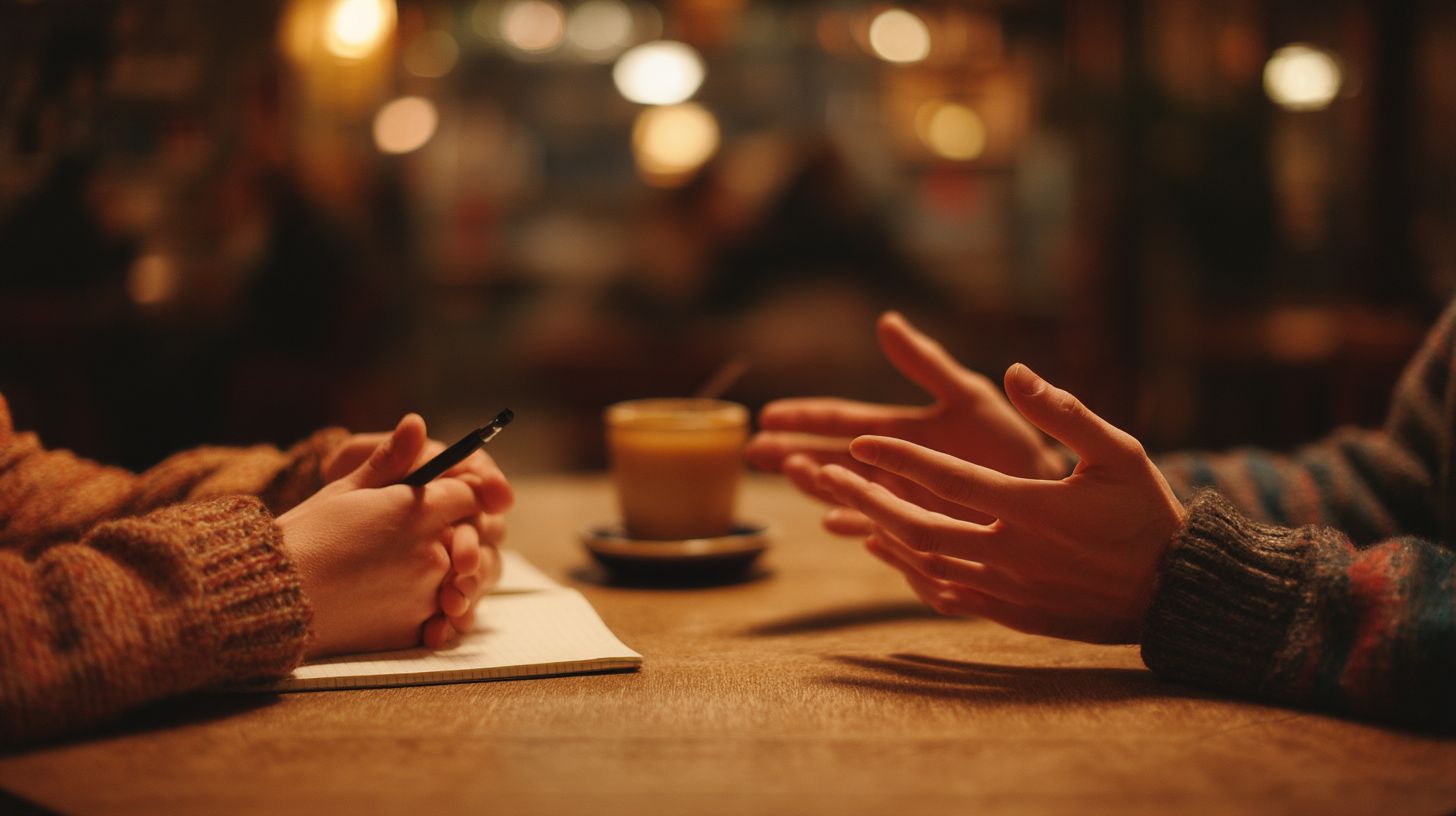 Notitieboek met de structuur van een discovery call uitgeschreven in stappen