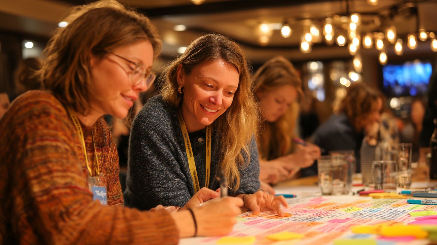 Coach die interactief een workshop geeft met deelnemers die actief meedoen